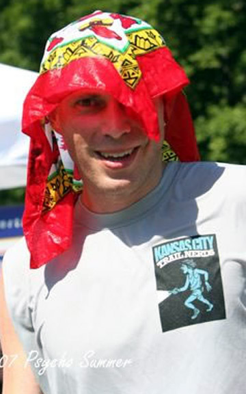 Photo of Steve Meyers with bandana on head at Psycho SUmmer Trail Run.