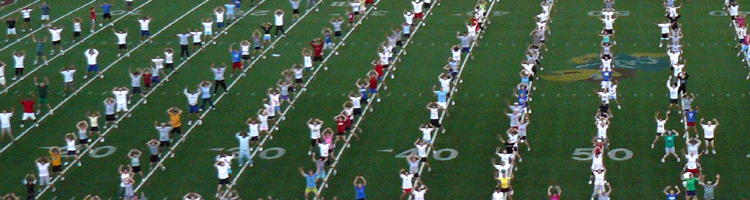 Photo of jumping jacks at Dog Days at stadium.