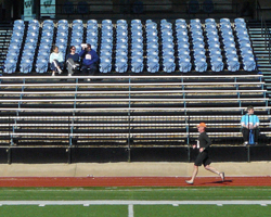 Photo of the Topeka Run for Life 10 Mile - finishing on the Washburn U track.