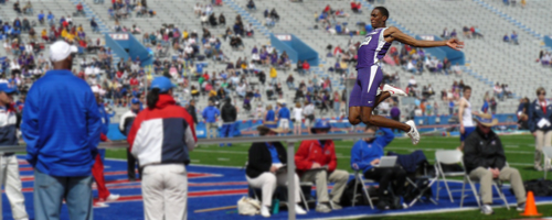 Photo of long jump at the KU Relays.