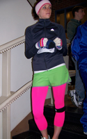 Runner dressed to be easily seen in a crowd.