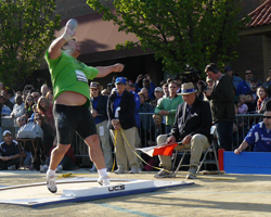 Canadian Dylan Armstrong won the shot put event in downtown Lawrence.