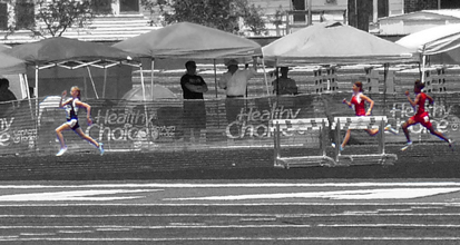 Photo of one of the girls 400 meter heats at the USATF Region 16 Junior Olympicss track meet