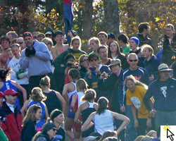 Going up the hill after the King's Bridge at the Kansas Sstate High School cross country championships at Rim Rock Farm.