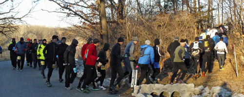 2012 Psycho Wyco - ohoto of pack turning onto first signle track hill.