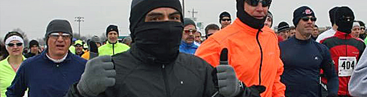 Photo of the 2012 Topeka to Auburn Half Marathon start with Sergio Baez with thumbs up.