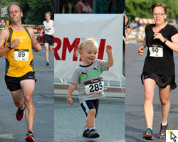 Photo of Scott, Billy and Molly McVey at the Mass Street Mile, July 1, 2012.