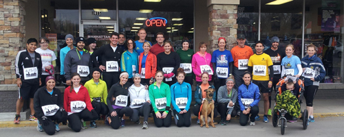 Photo runners at the Manhattan Running Company to remember Boston.