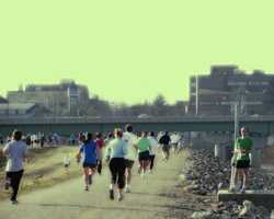 City Hall in background near finish with a green sky