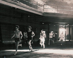 Photo from Dec 1973 of Mad Do workout in Allen Fieldhouse